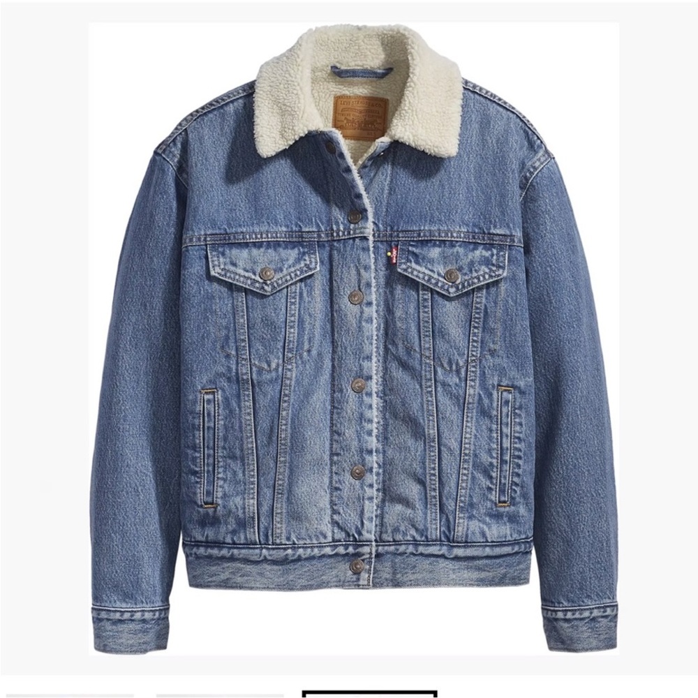 LEVI’S Sherpa Lined Trucker Jacket Denim Snap Aviator Outdoor NWT